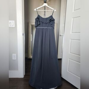 David's Bridal Gray Ruffle Maxi Dress